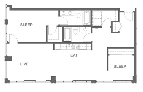 Floor plan for 2 beds, 2 baths, 1113 sqft
